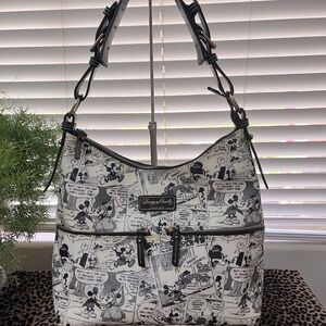 Disney Dooney B/W MickyComic print with black leather trim matching cosmetic bag
